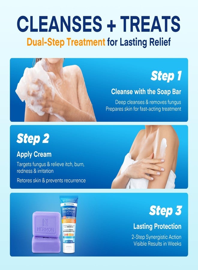 Hermon Antifungal Ringworm Cream & Soap Kit: Antifungal Cream Treatment for Ringworm, Jock Itch, & Athlete's Foot with 2.01 fl.oz & 2 Bars - Effective Relief of Itching, Burning, Redness, & Irritation - Image 3